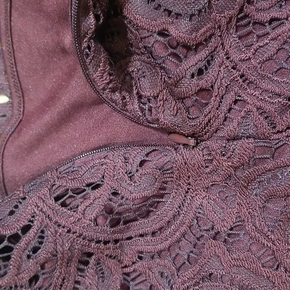 ADRIANNA PAPELL Brown Wide Neckline Off Shoulder Flare Sleeve Lace Shirt Top - Picture 7 of 14